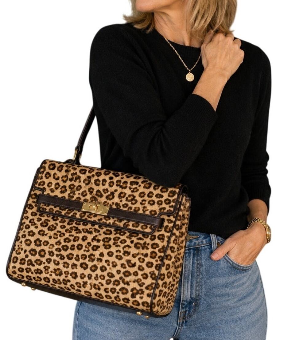 The Find Leopard Print Calf Hair Satchel Italy Genuine Leather Vintage